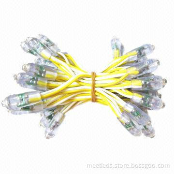 Yellow 9mm Round Single Color Pixel LED, 5V DC, 120 Degrees Viewing Angle